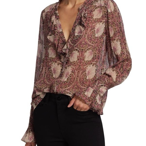 PAIGE 100% Silk Arianne Blouse with Pink, Mauve, and Brown - Picture 4 of 14